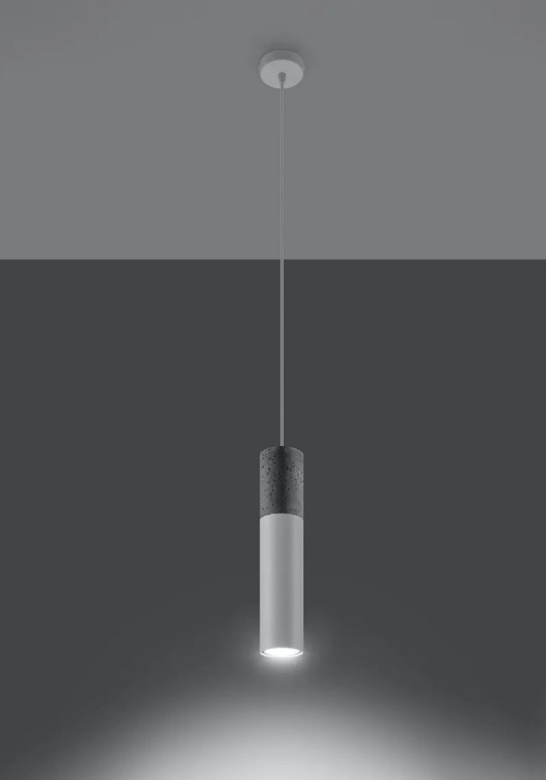 Sollux Borgio 1 Pendant Lamp – Modern White & Grey Concrete Steel Ceiling Light for Living Room, Kitchen, Bedroom