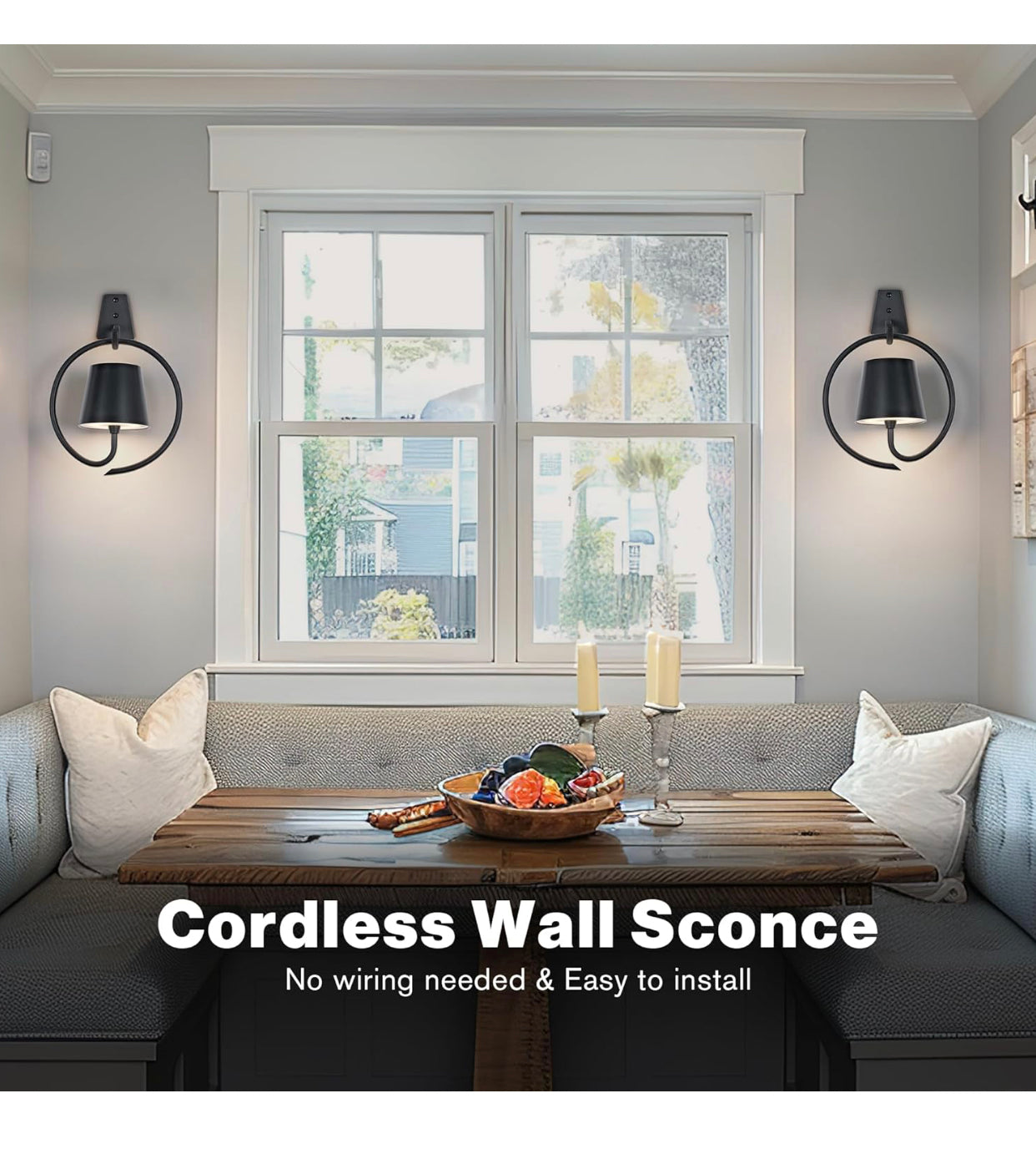 Faithorse Battery Operated Wall Lights β Rechargeable, Dimmable, 3 Color Temperatures, IP54 Waterproof Wall Sconce (Black)