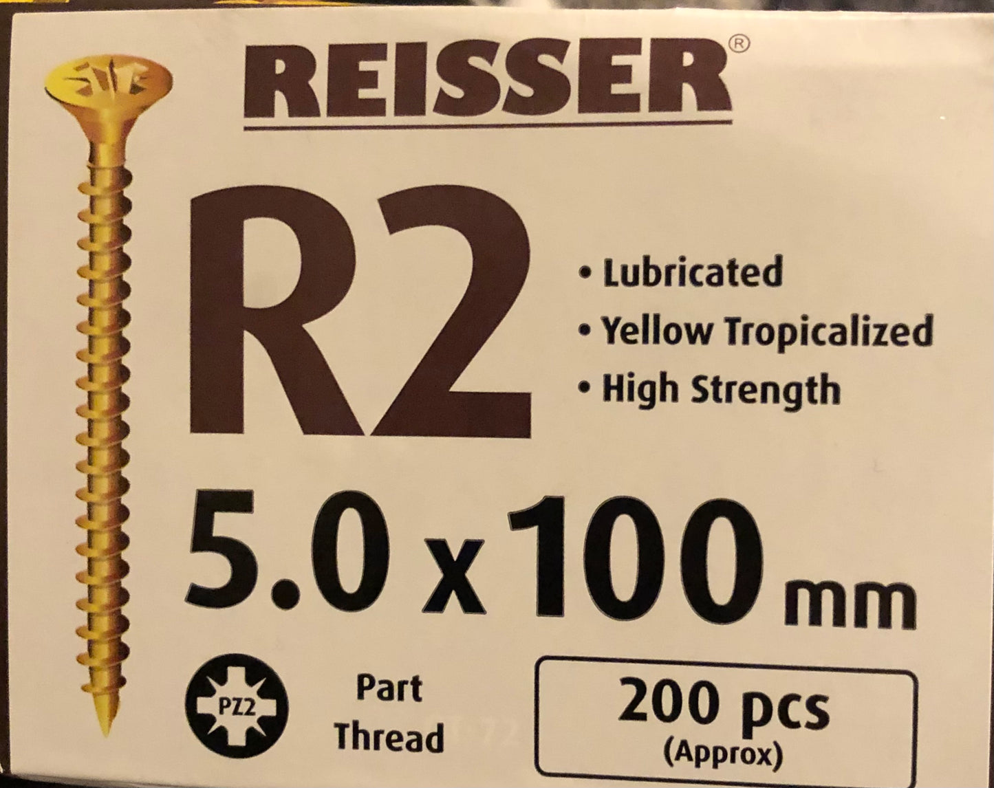 Reisser R2 Screws 5.0 x 100mm – 200 Pack | Yellow Zinc, Pozi Head, High Strength