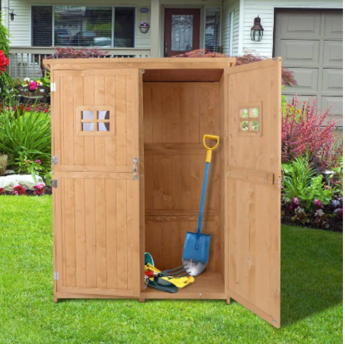 Outsunny Outdoor Wooden Garden Storage Shed – Weather-Resistant Tool Cabinet with Shelves (50 x 127.5 x 164 cm)