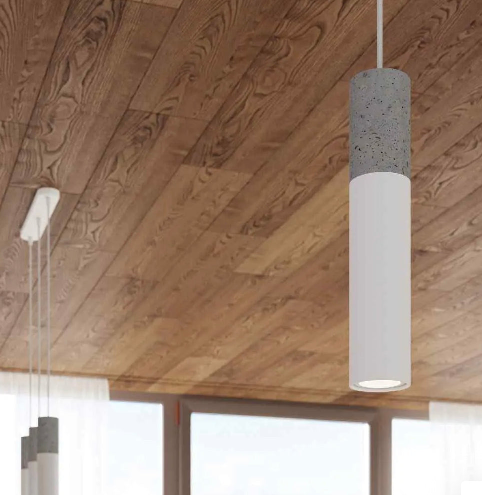 Sollux Borgio 1 Pendant Lamp – Modern White & Grey Concrete Steel Ceiling Light for Living Room, Kitchen, Bedroom
