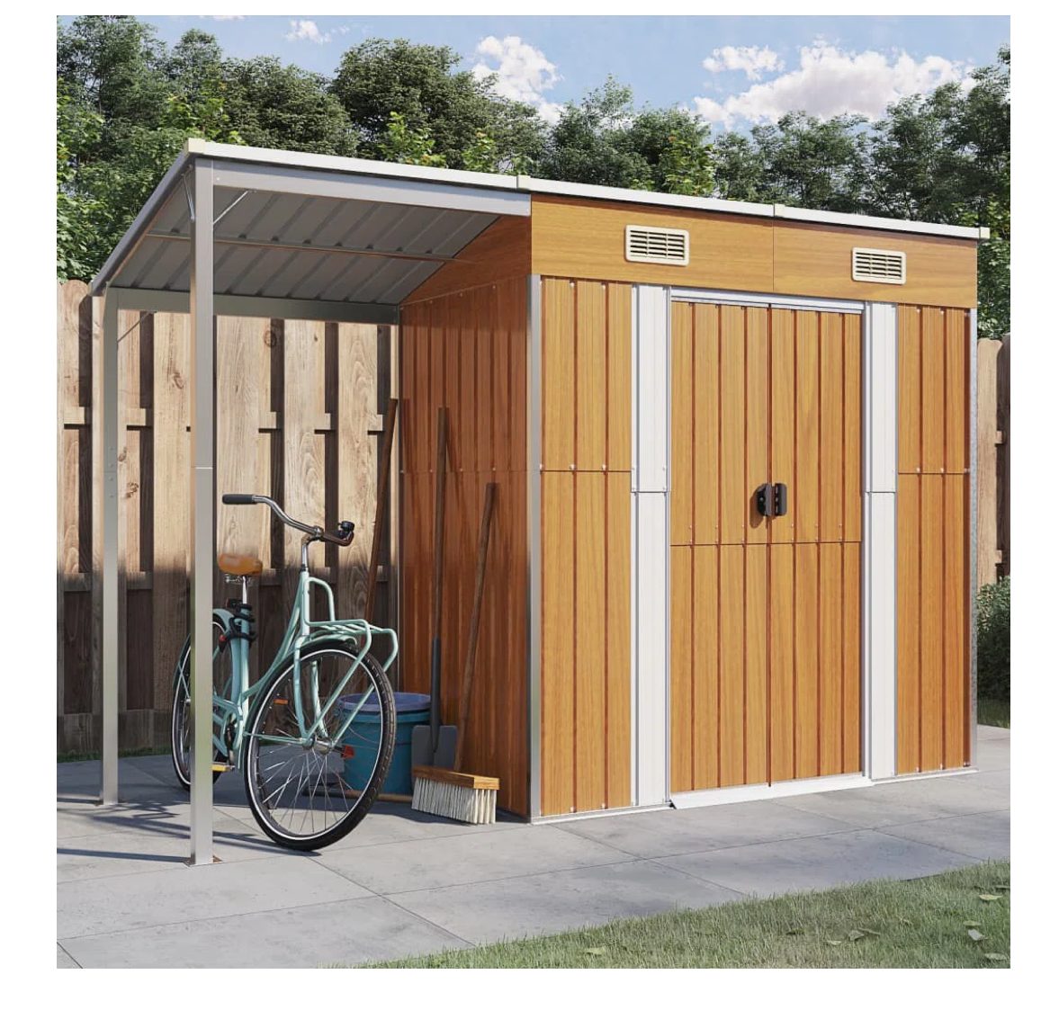 Broghin Garden Shed with Extended Roof – Galvanised Steel Outdoor Storage Shed