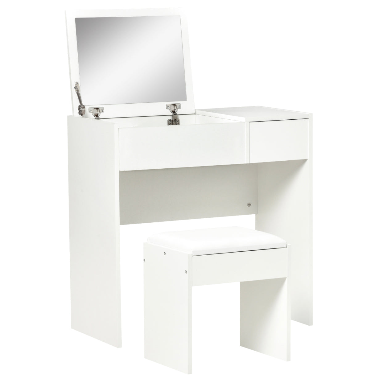 Modern White Vanity Table with Flip-Up Mirror & Stool – Makeup Desk with Drawer