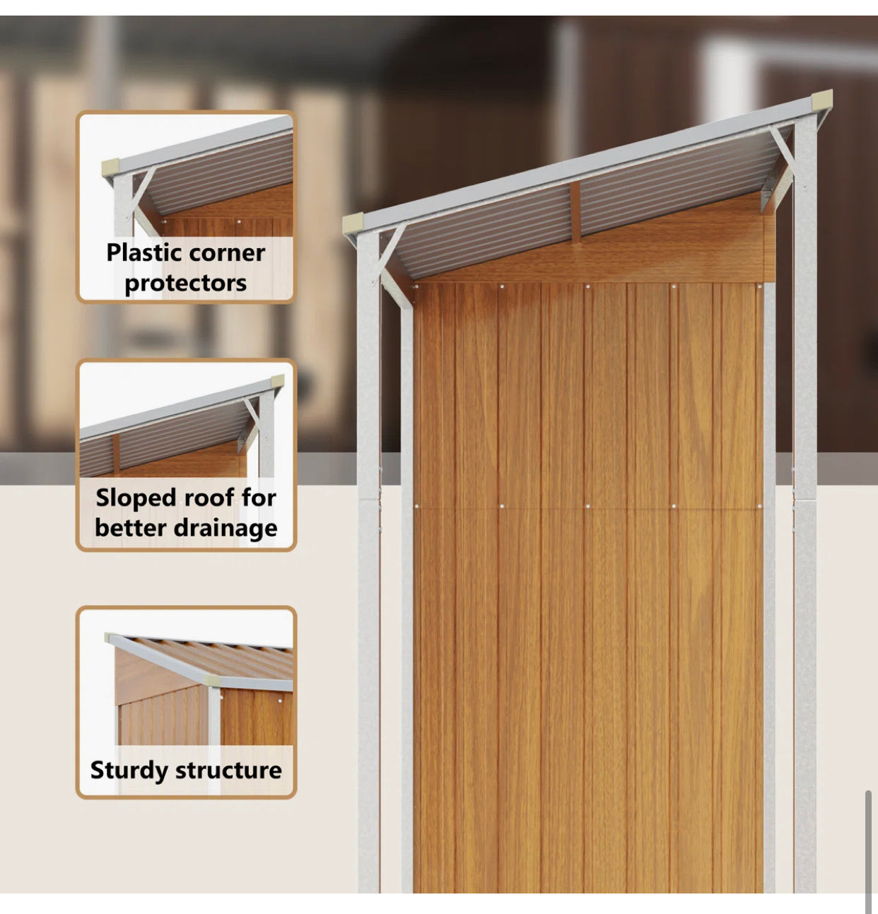 Broghin Garden Shed with Extended Roof – Galvanised Steel Outdoor Storage Shed