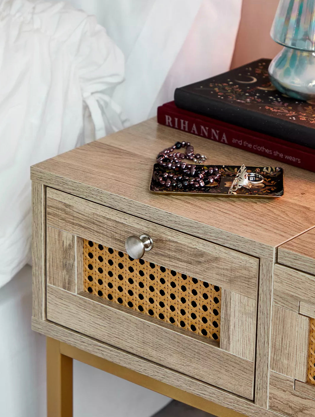 Lily Rattan Dressing Table – Boho Wooden Vanity Desk with Mirror & Storage Drawers – Cheapest Price in UK