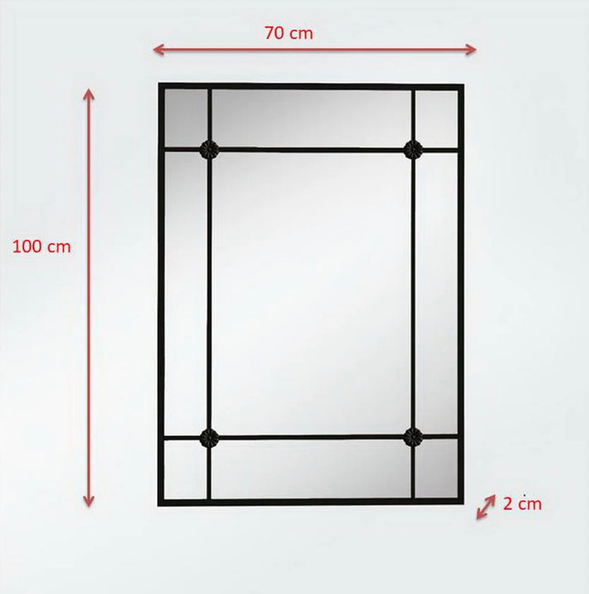 Stoke Black Metal Flat Wall Mirror – 100 x 70cm | Classic Vertical Accent Mirror for Living Room, Hallway & Bedroom