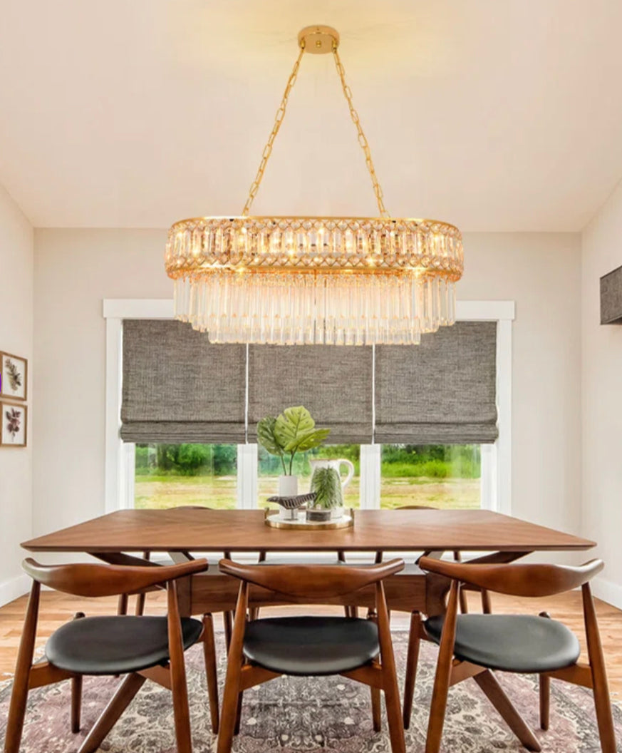 JASYA 8-Light Real Crystal Chandelier | Gold Tiered Ceiling Fixture