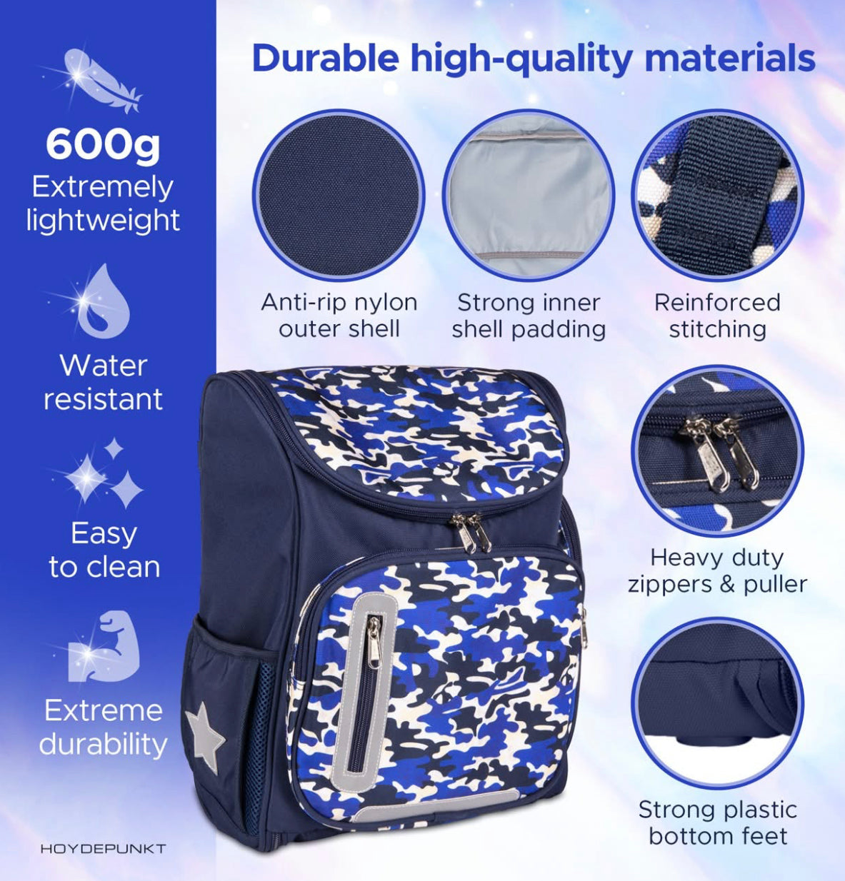 HOYDEPUNKT Kids Backpack – 13L Extra-Large Waterproof School Bag