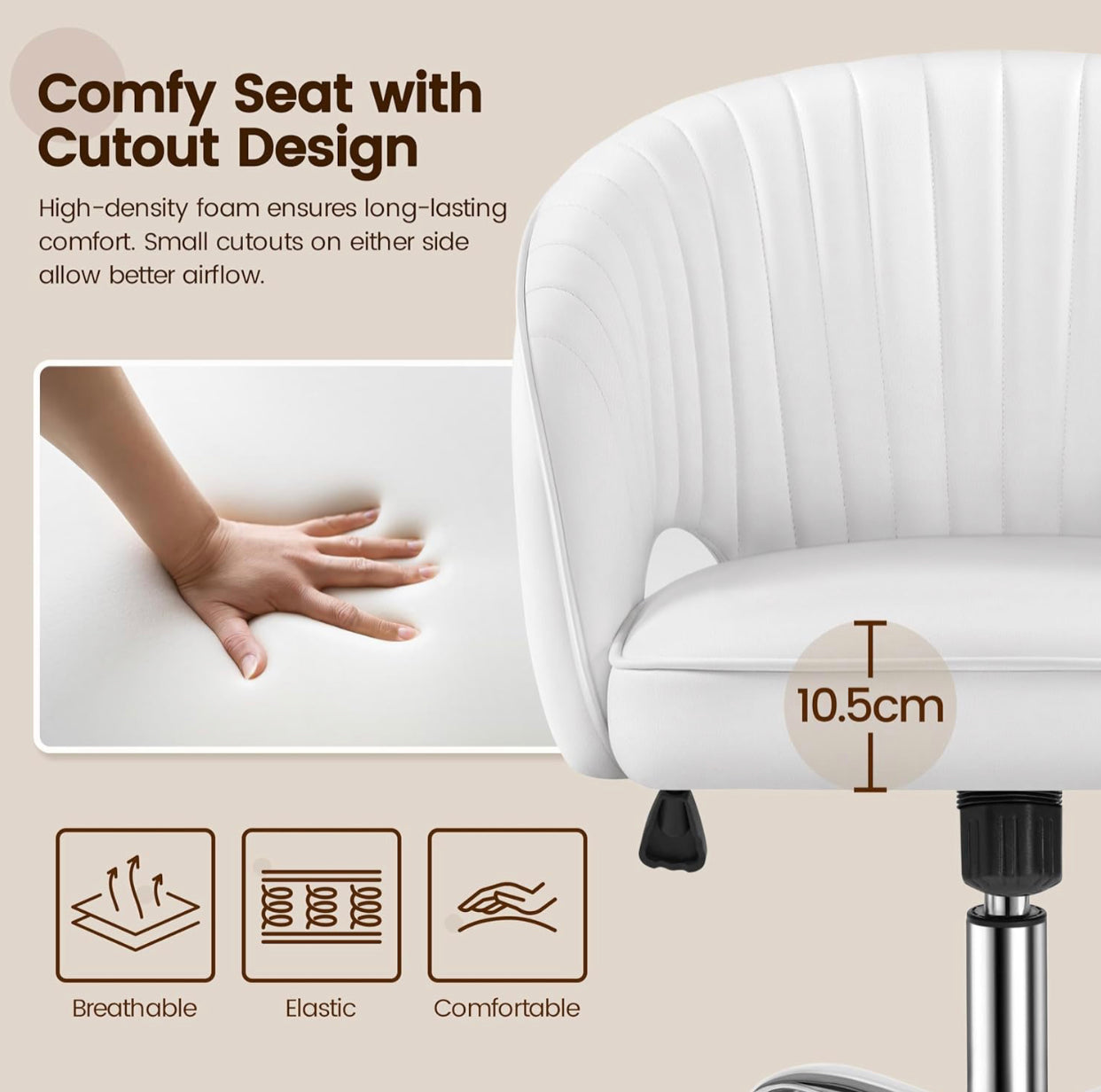 Yaheetech Faux Leather Office Chair – Adjustable Swivel Vanity Chair with Tufted Barrel Back | White Accent Armchair for Home Office & Makeup Desk