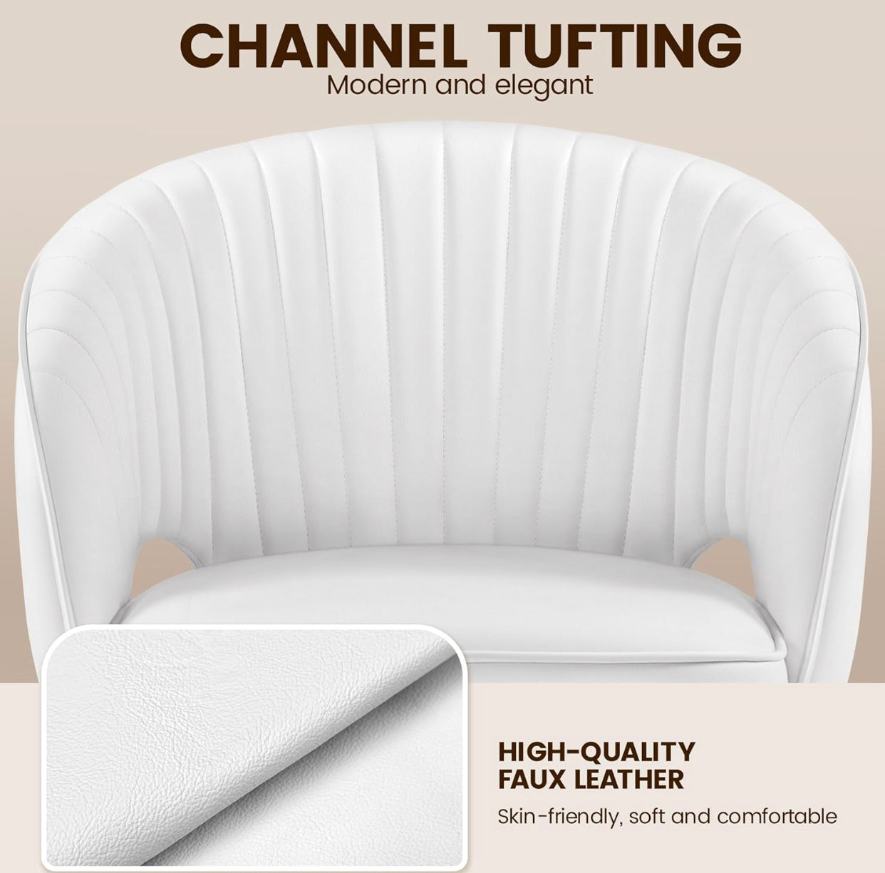 Yaheetech Faux Leather Office Chair – Adjustable Swivel Vanity Chair with Tufted Barrel Back | White Accent Armchair for Home Office & Makeup Desk
