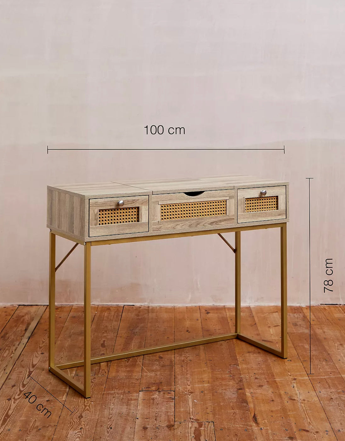 Lily Rattan Dressing Table – Boho Wooden Vanity Desk with Mirror & Storage Drawers – Cheapest Price in UK