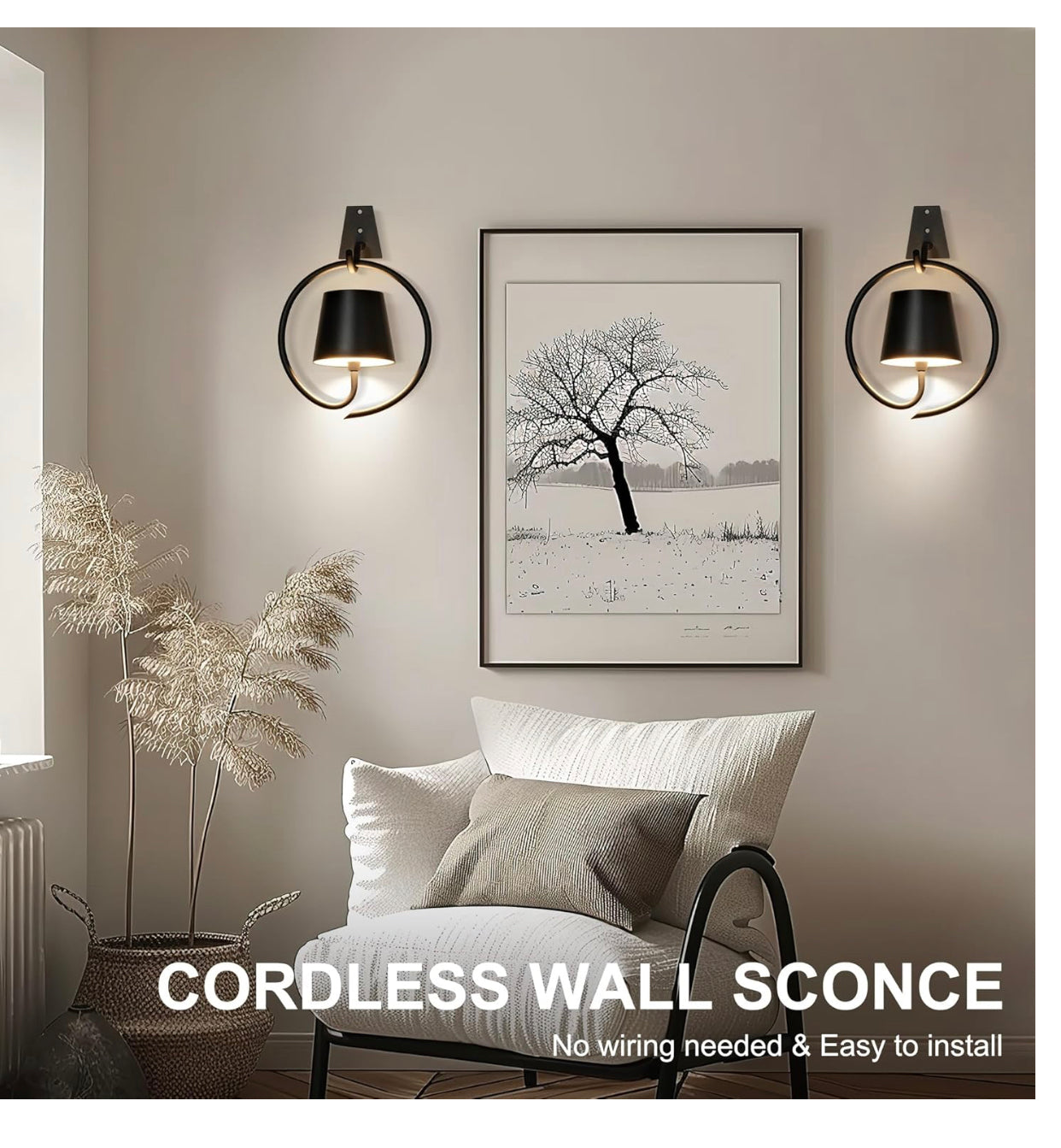 Faithorse Battery Operated Wall Lights β Rechargeable, Dimmable, 3 Color Temperatures, IP54 Waterproof Wall Sconce (Black)