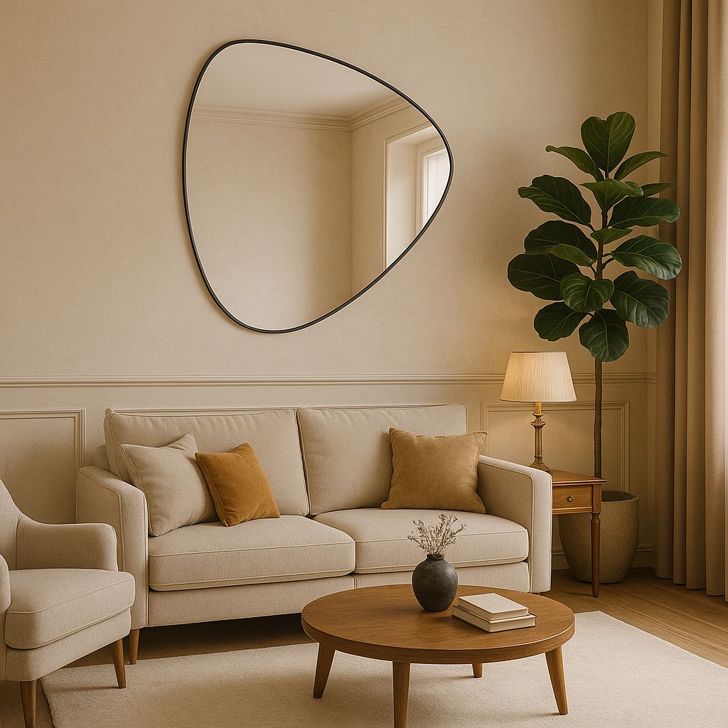 Dover Organic Black Wall Mirror – 75x85 cm | Modern Freeform Iron Frame | Contemporary Statement Home Décor