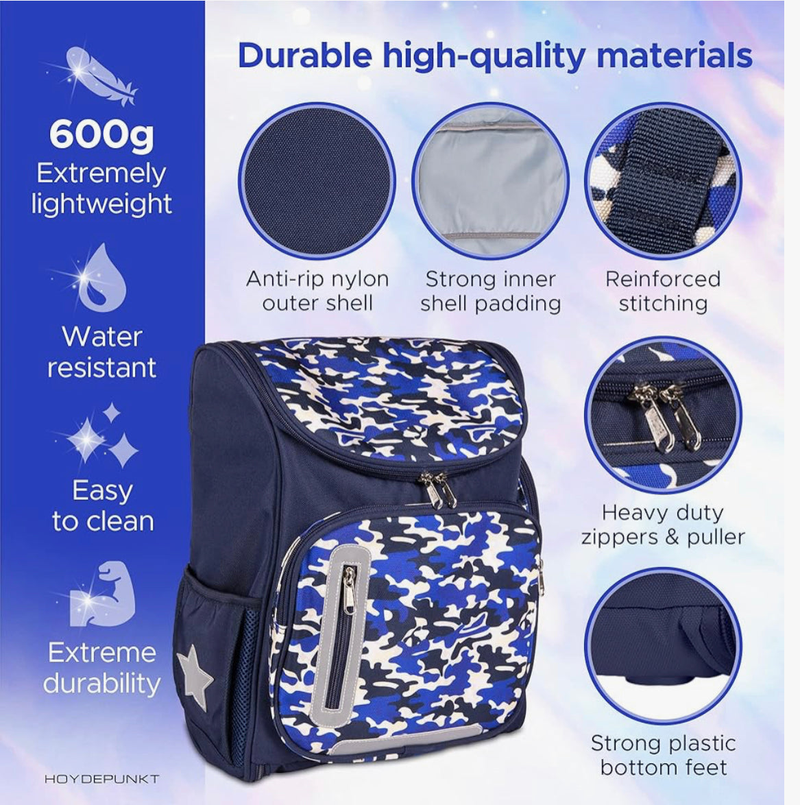 HOYDEPUNKT Kids Backpack – 13L Extra-Large Waterproof School Bag