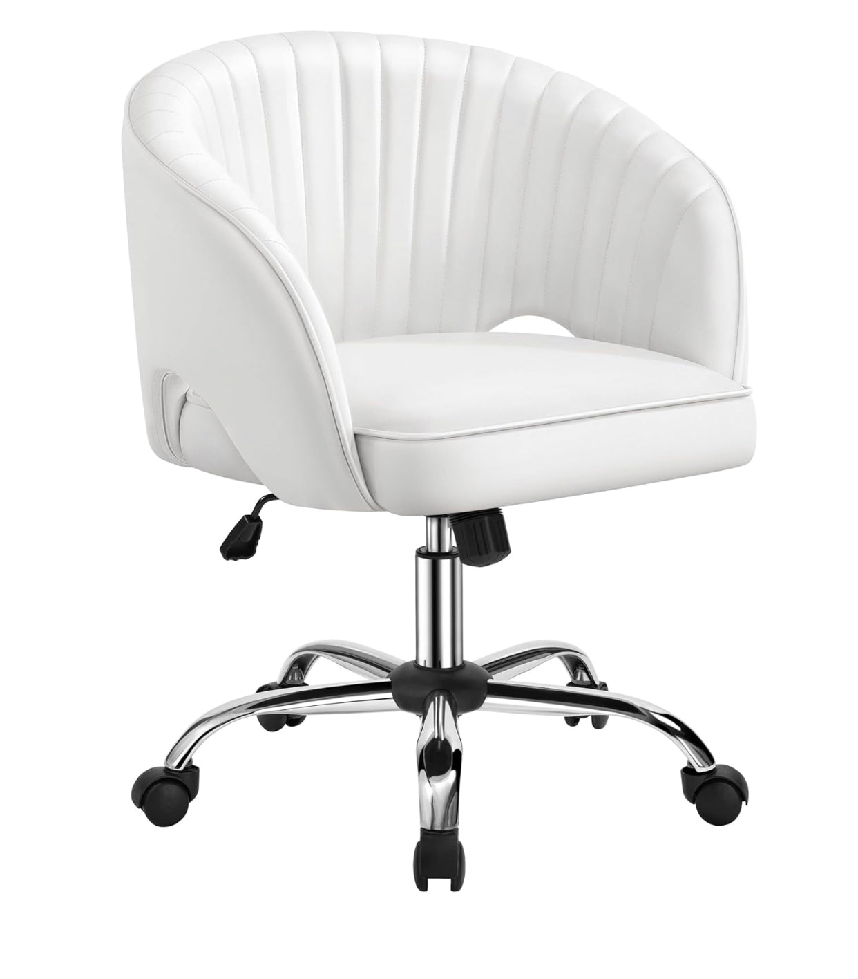 Yaheetech Faux Leather Office Chair – Adjustable Swivel Vanity Chair with Tufted Barrel Back | White Accent Armchair for Home Office & Makeup Desk