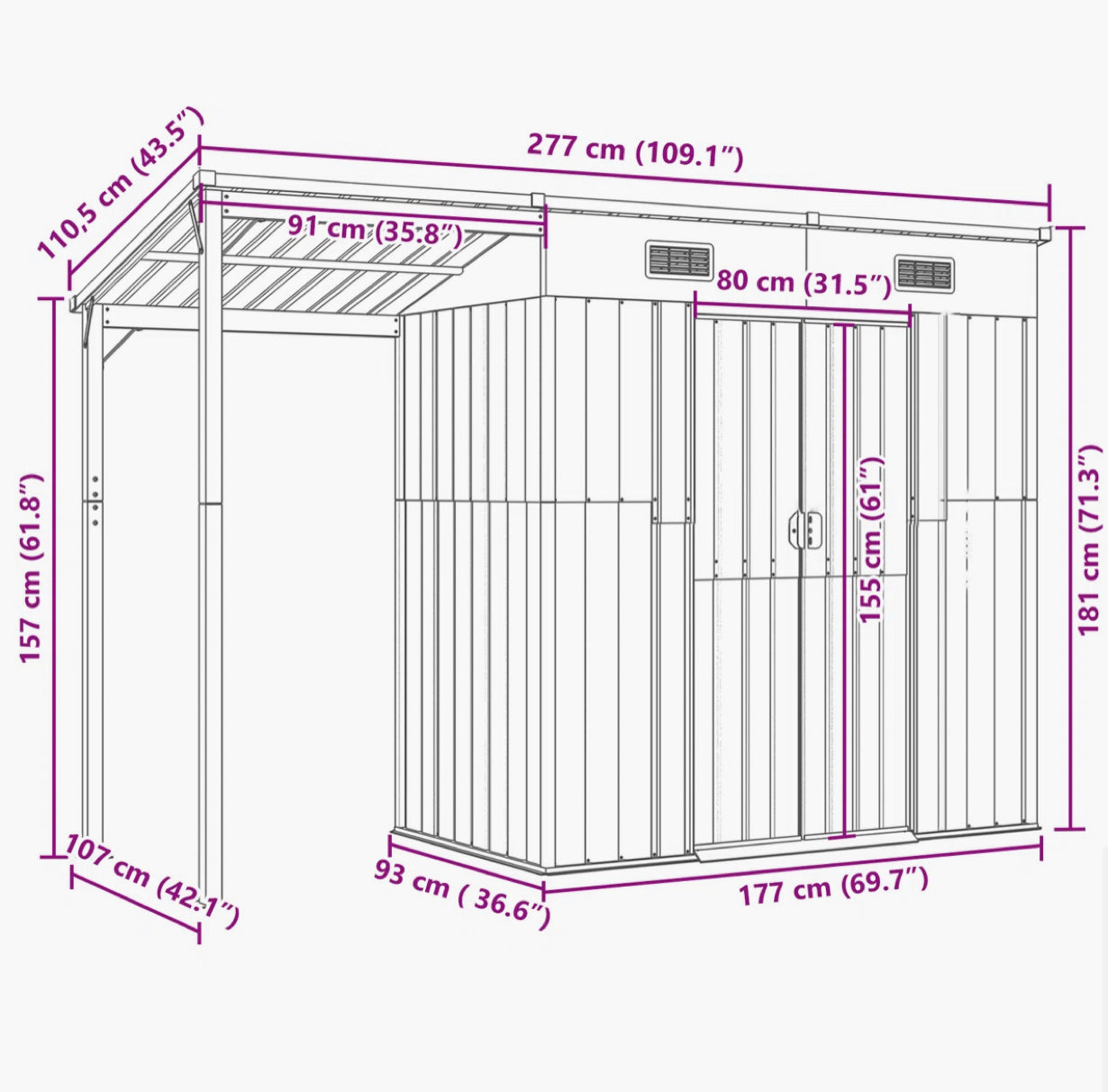 Broghin Garden Shed with Extended Roof – Galvanised Steel Outdoor Storage Shed