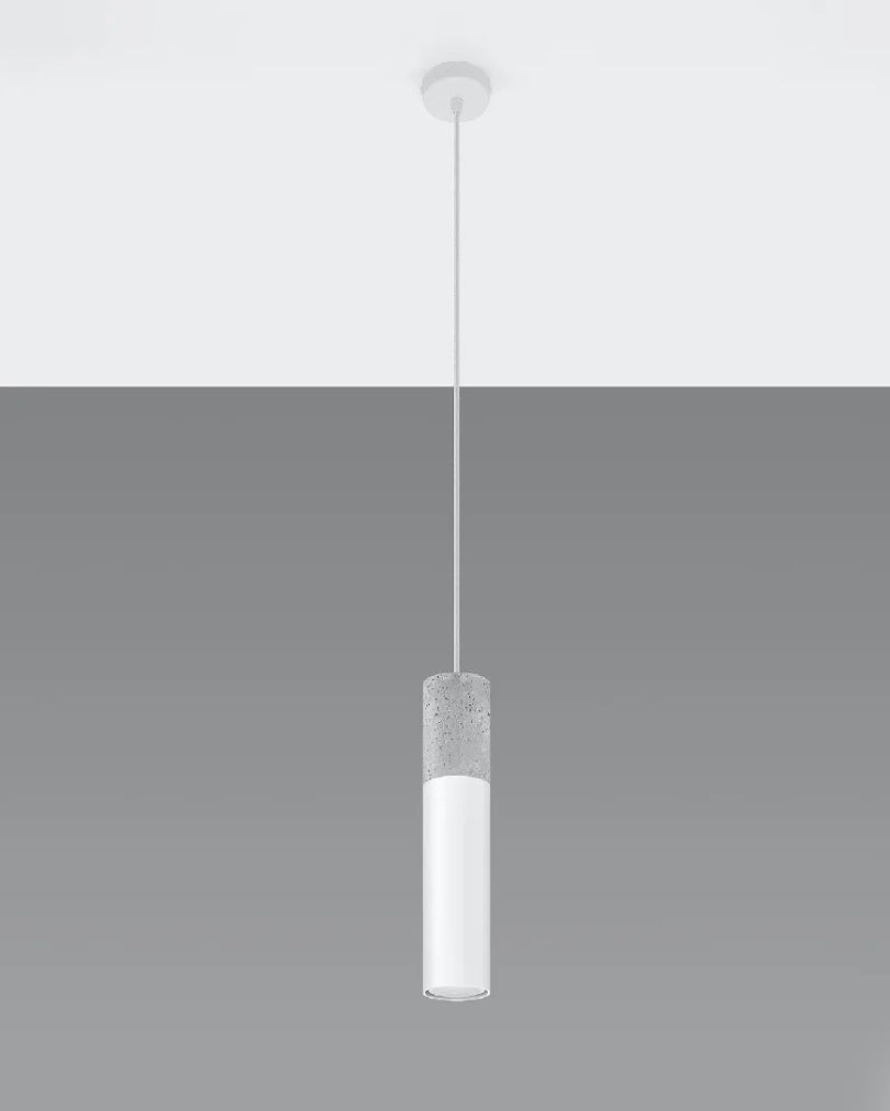 Sollux Borgio 1 Pendant Lamp – Modern White & Grey Concrete Steel Ceiling Light for Living Room, Kitchen, Bedroom
