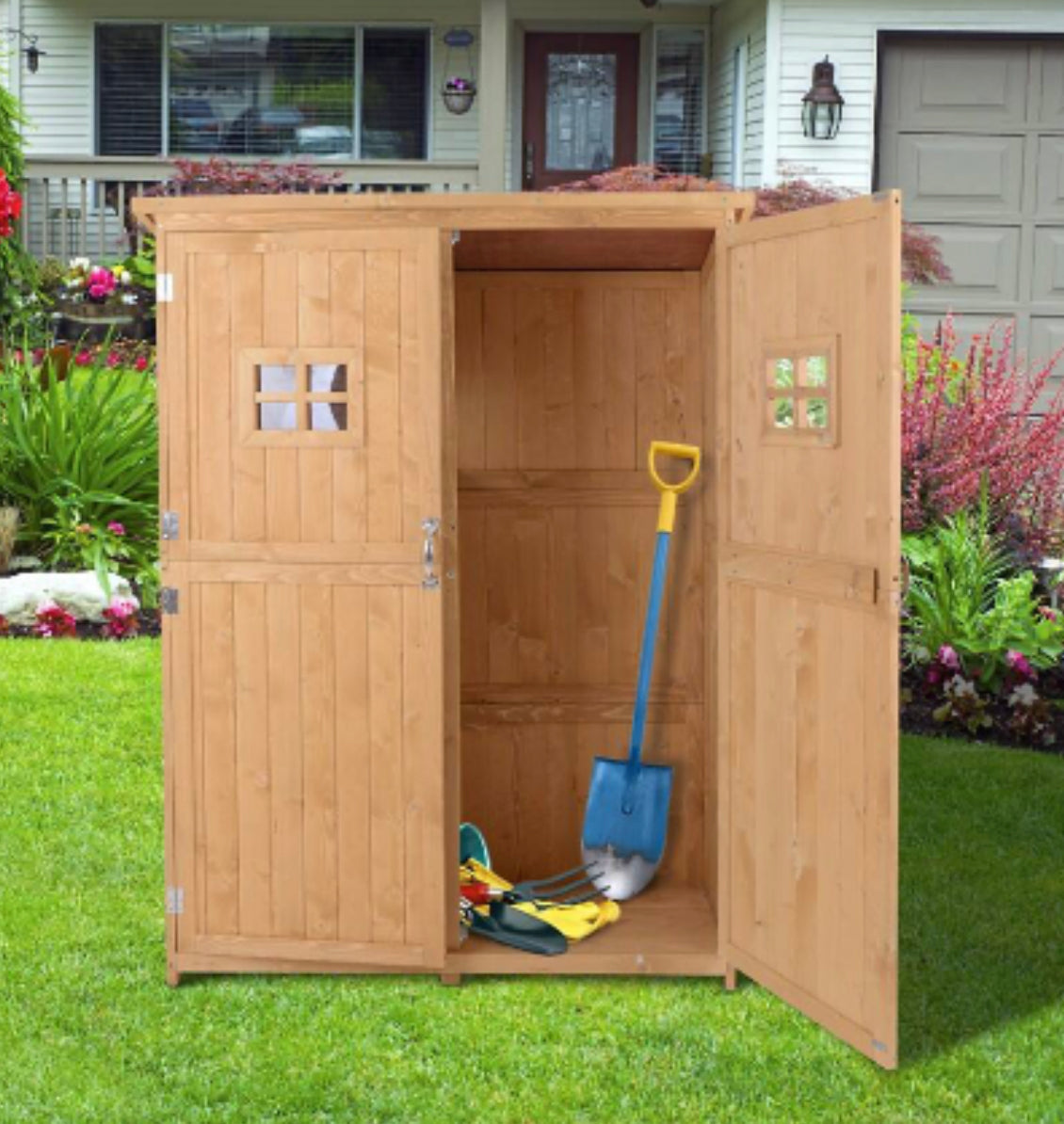 Outsunny Outdoor Wooden Garden Storage Shed – Weather-Resistant Tool Cabinet with Shelves (50 x 127.5 x 164 cm)
