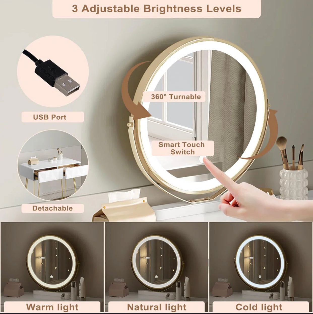 Appingedam Dressing Table with LED Mirror & Stool – Fairmont Park
