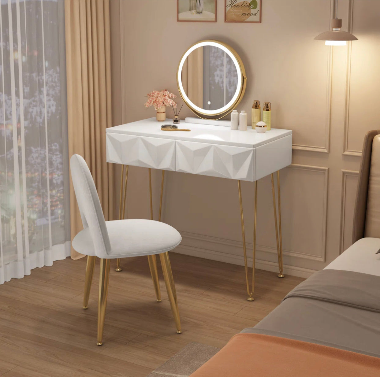 Appingedam Dressing Table with LED Mirror & Stool – Fairmont Park