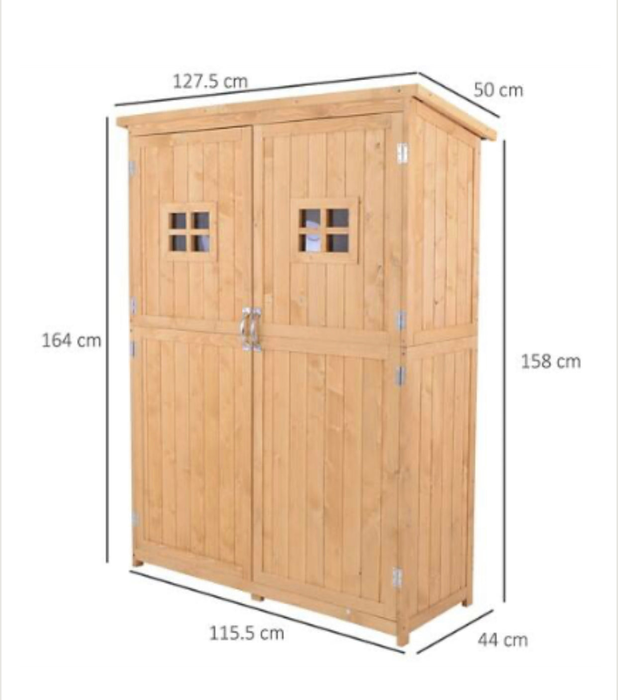 Outsunny Outdoor Wooden Garden Storage Shed – Weather-Resistant Tool Cabinet with Shelves (50 x 127.5 x 164 cm)