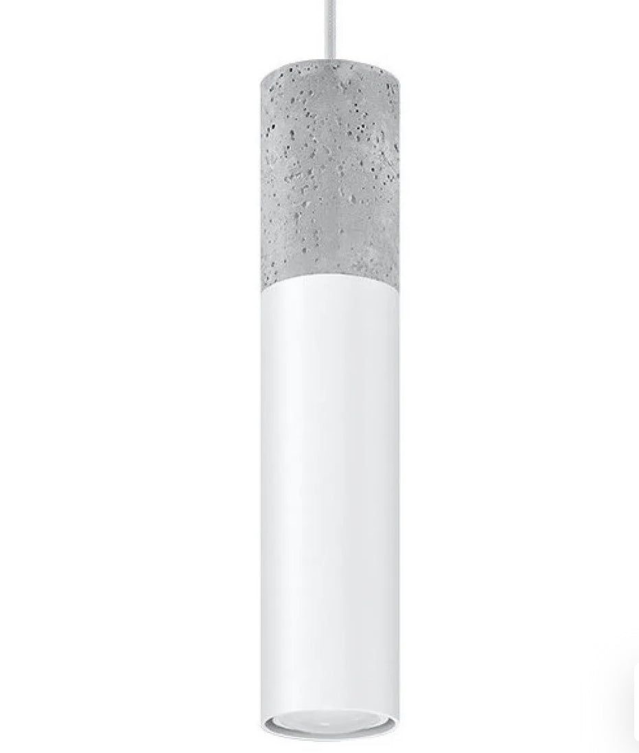 Sollux Borgio 1 Pendant Lamp – Modern White & Grey Concrete Steel Ceiling Light for Living Room, Kitchen, Bedroom