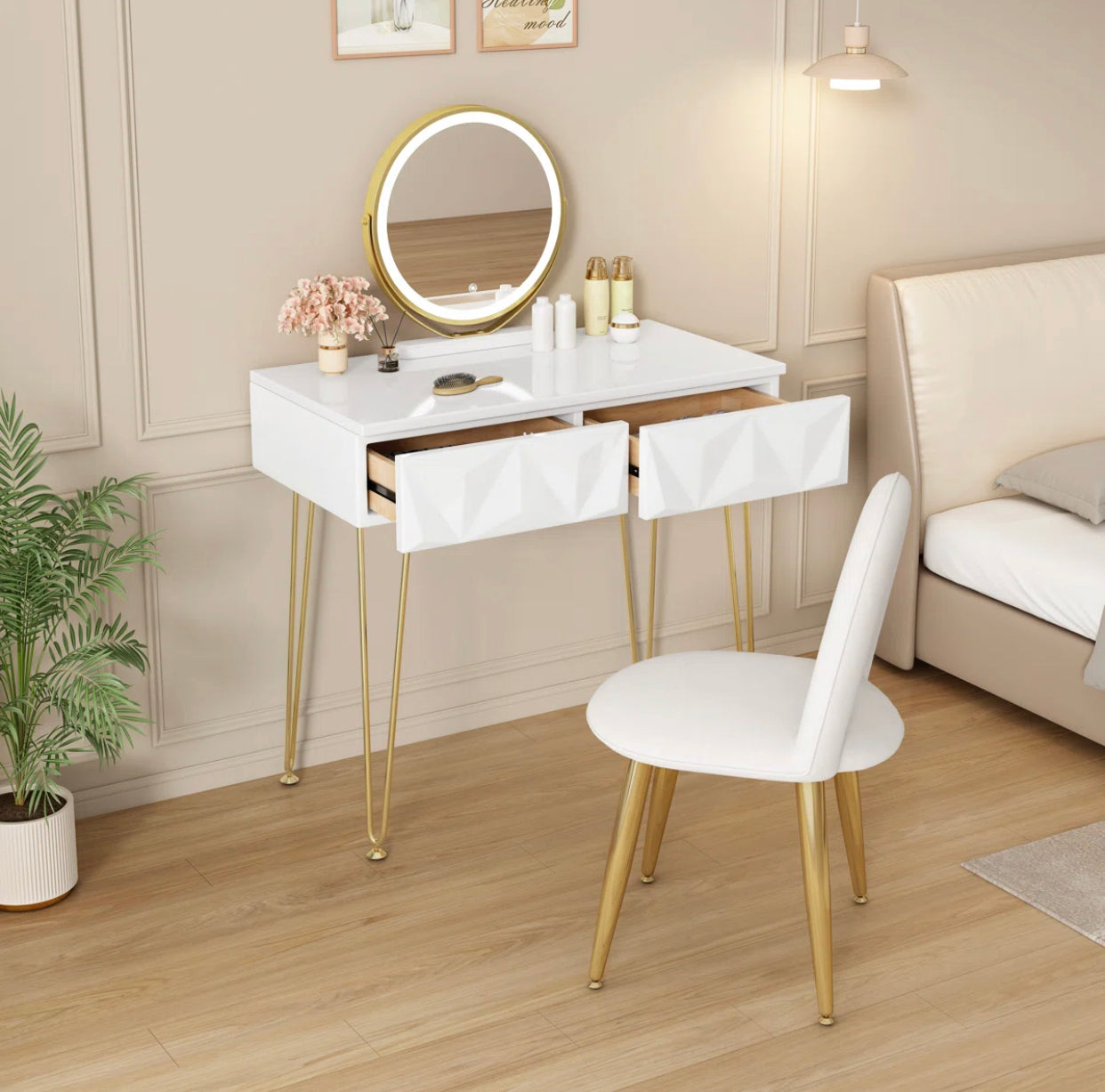 Appingedam Dressing Table with LED Mirror & Stool – Fairmont Park