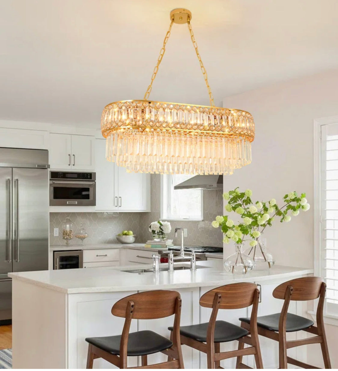 JASYA 8-Light Real Crystal Chandelier | Gold Tiered Ceiling Fixture