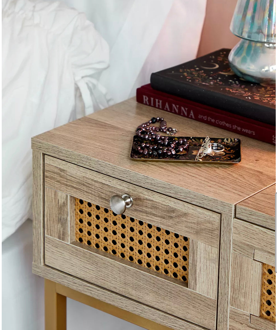 Lily Rattan Dressing Table – Boho Wooden Vanity Desk with Mirror & Storage Drawers – Cheapest Price in UK