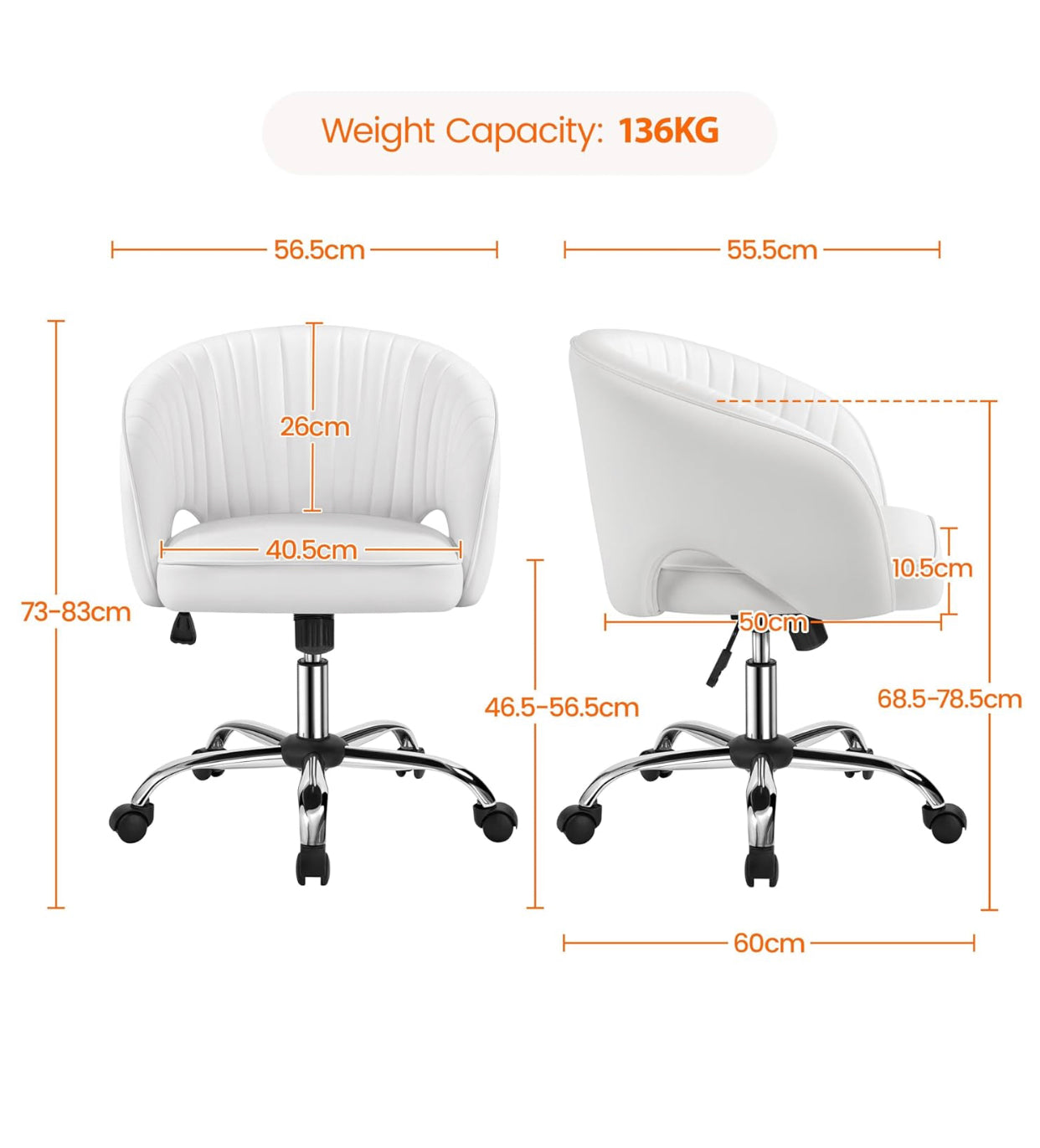 Yaheetech Faux Leather Office Chair – Adjustable Swivel Vanity Chair with Tufted Barrel Back | White Accent Armchair for Home Office & Makeup Desk