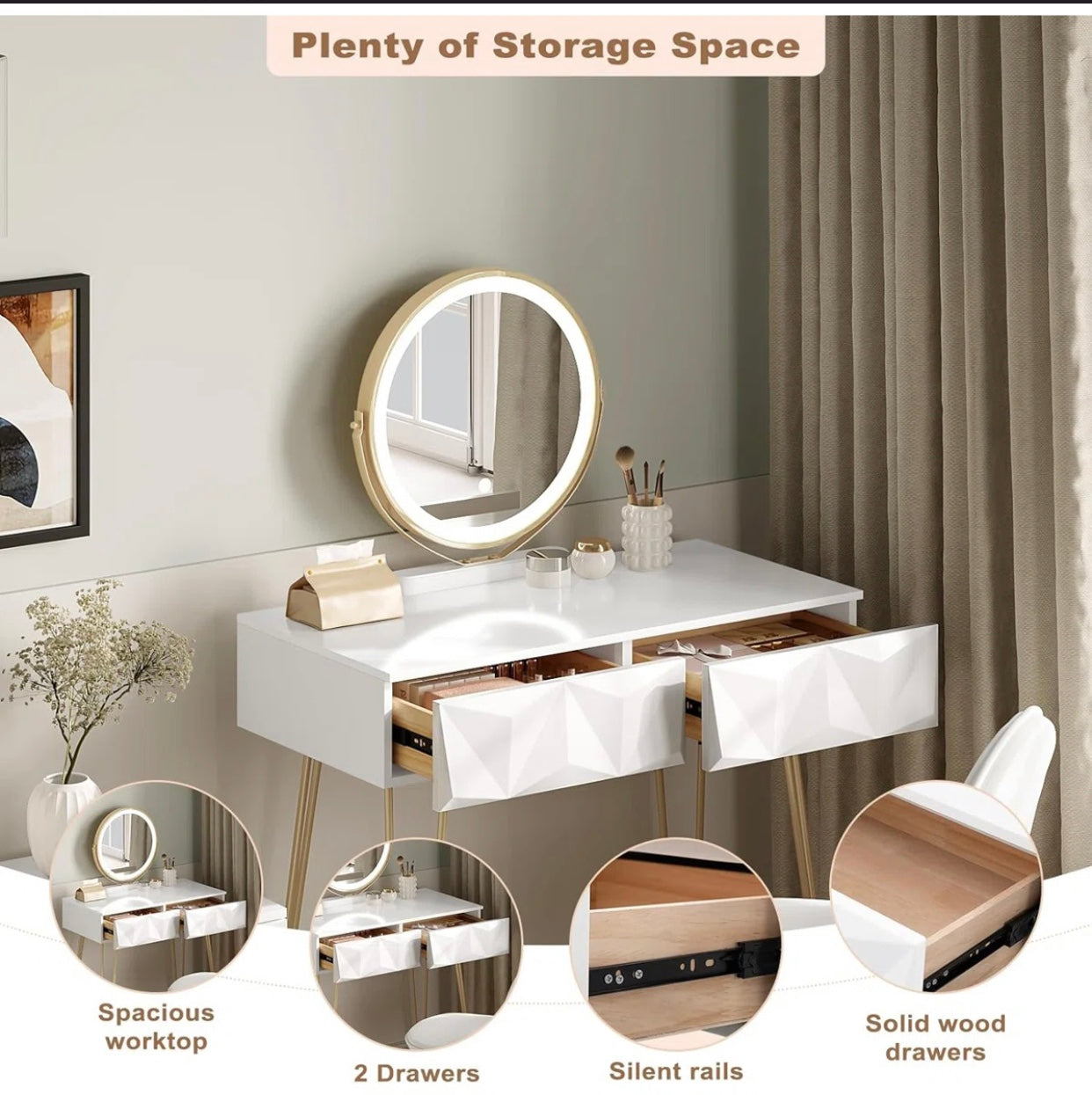 Appingedam Dressing Table with LED Mirror & Stool – Fairmont Park