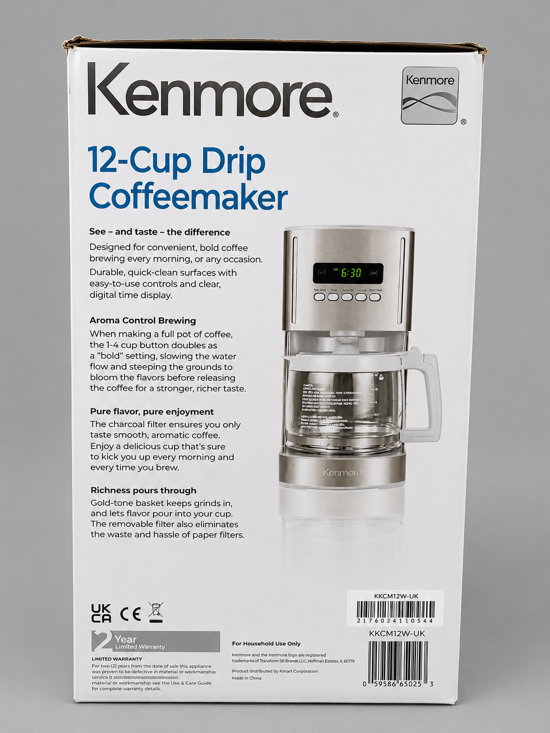 Kenmore 12 Cup Programmable Filter Coffee Machine 1.8L Drip Coffee Maker White