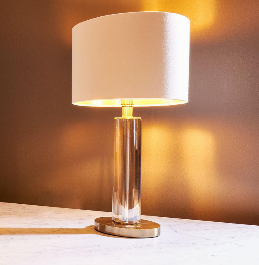RV Astley Lisle Nickel Crystal Glass Table Lamp with Opal Shade