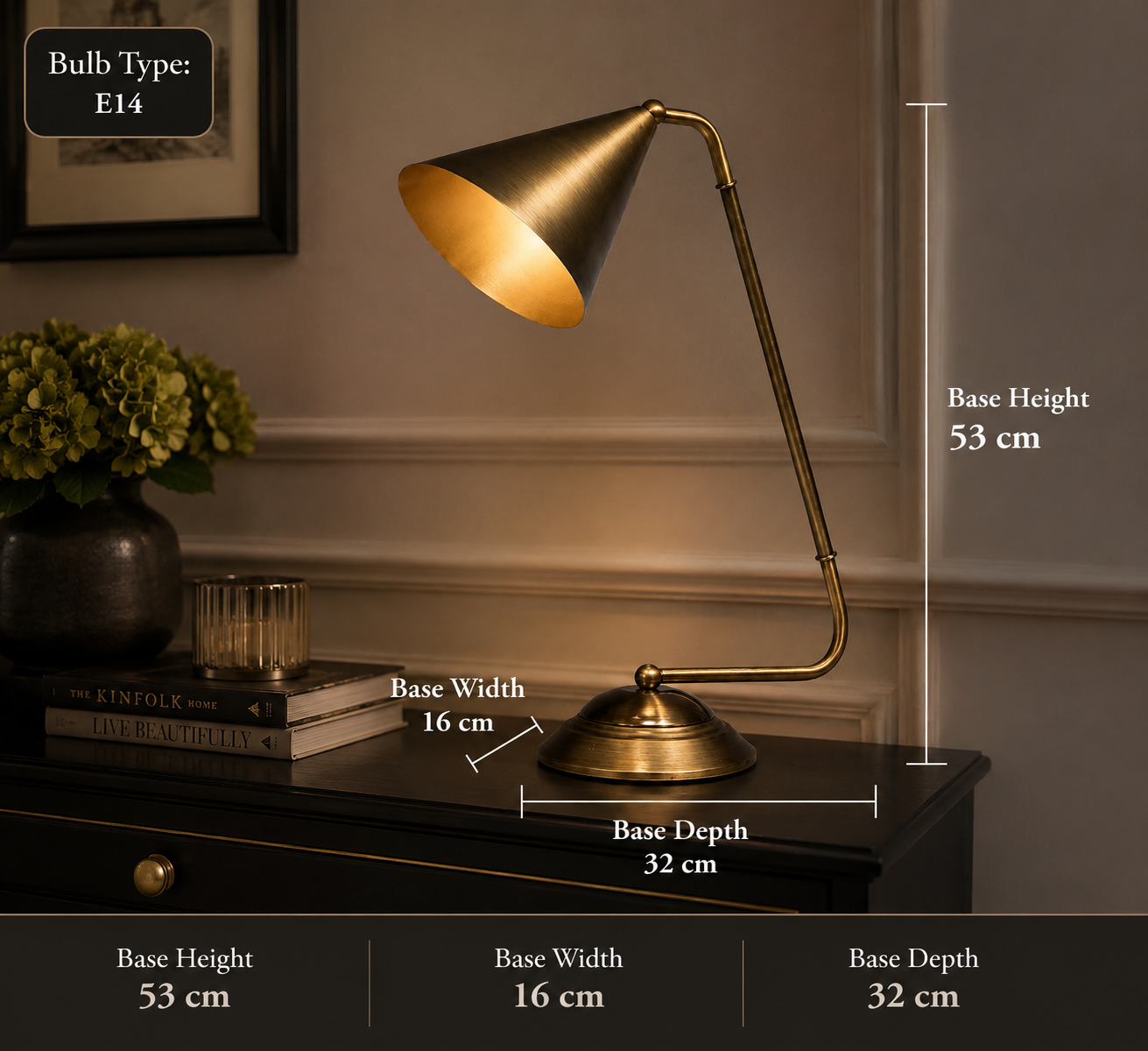RV Astley Camone Antique Brass Table Lamp | Luxury E14 Desk Lamp
