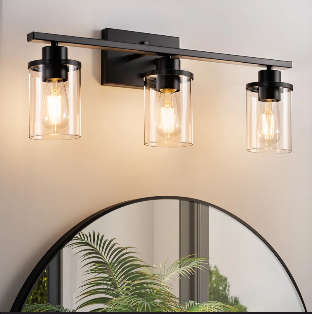 Breakwater Bay Belhaven 3-Light Black Bathroom Vanity Wall Light Dimmable Fixture