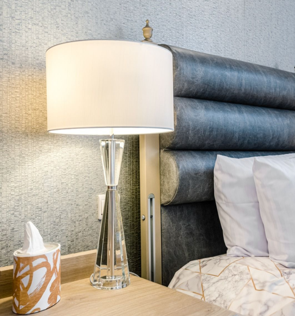 Risha 2 Light Crystal Table Lamp Polished Nickel with Ivory Shade | Luxury Designer Lighting