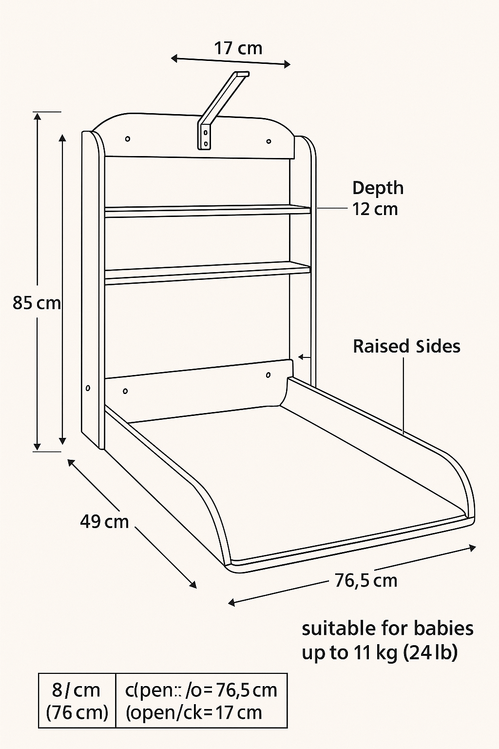 Baby Changing Table with Mat Wall Mounted – Roba Folding Space-Saving Unit