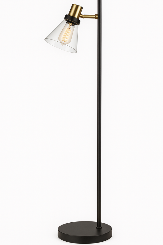 Treno Black and Gold Floor Lamp with Clear Glass Shade – Modern Adjustable Standing Lamp