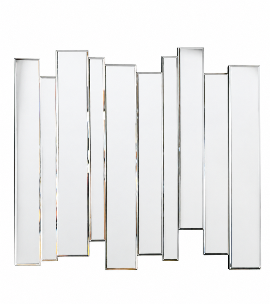 Gallery Montessa Art Deco Bevelled Decorative Wall Mirror in a modern luxury living room