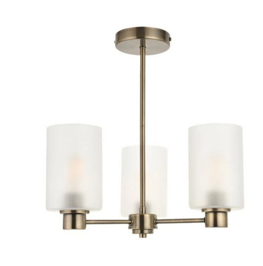 Kingsholm 3-Light Antique Brass Semi-Flush Ceiling Light | Dimmable Ceiling Light