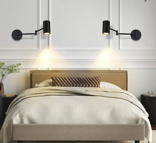 17 STORIES Vintage Black Swing Arm Wall Sconce Lights – Set of 2 – Adjustable Retro Wall Lamps | Matte Black Finish | GU10 Socket
