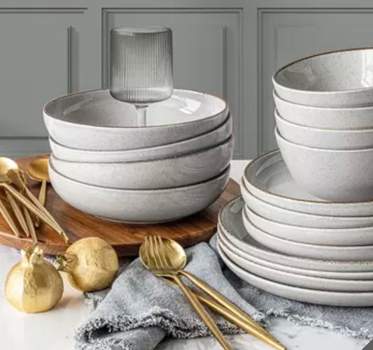 Over and Back 16-Piece Stoneware Dinnerware Set – Durable, Stylish, and Modern Plates & Bowls