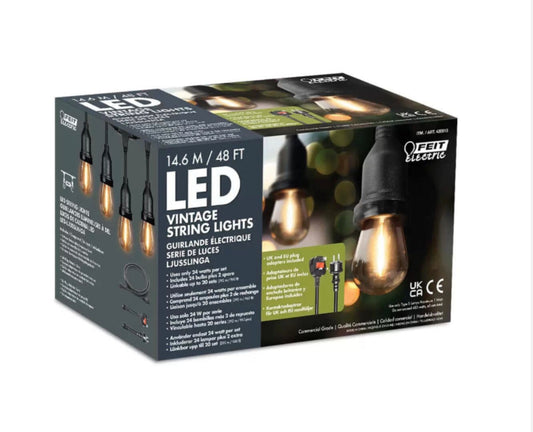 FEIT 48FT (14.6M) LED Indoor/Outdoor String Lights – Weatherproof, Connectable & Shatter-Resistant