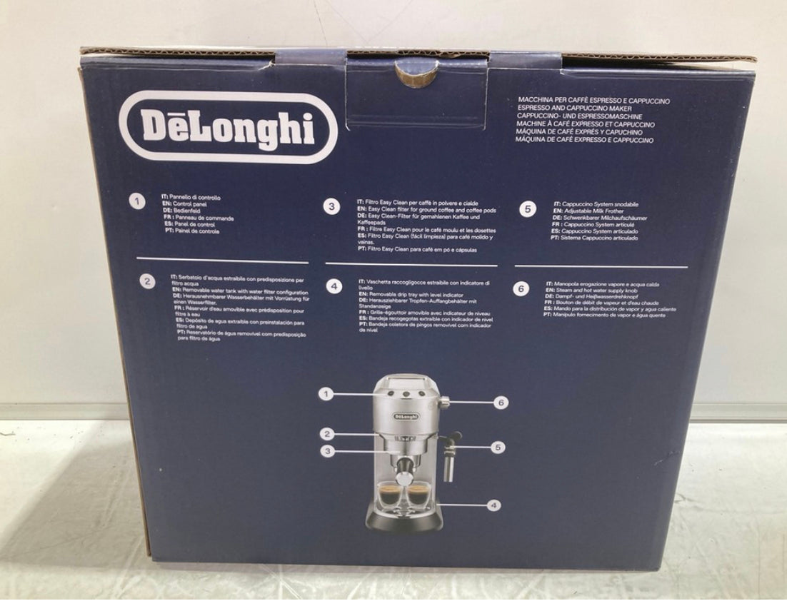 De'Longhi Dedica Style EC685M Espresso Machine | Traditional Pump Coffee & Cappuccino Maker with Milk Frother – Silver (Pre-Owned, Excellent Condition)