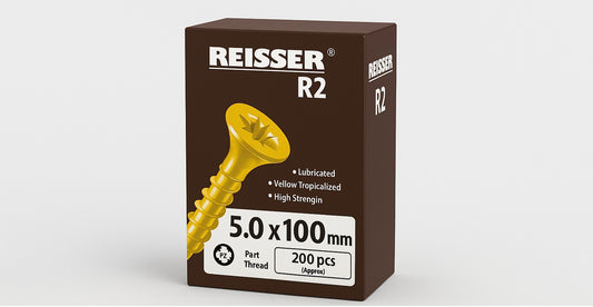 Reisser R2 Screws 5.0 x 100mm – 200 Pack | Yellow Zinc, Pozi Head, High Strength