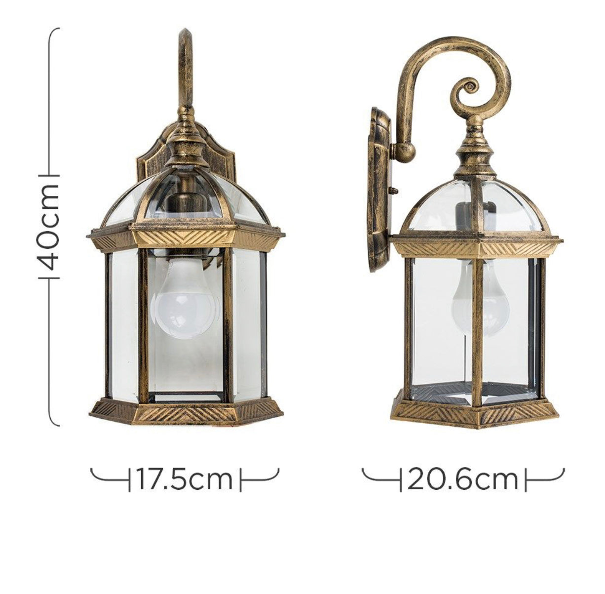 Vintage Outdoor Wall Lantern – E27 LED Compatible | Antique Brass Finish