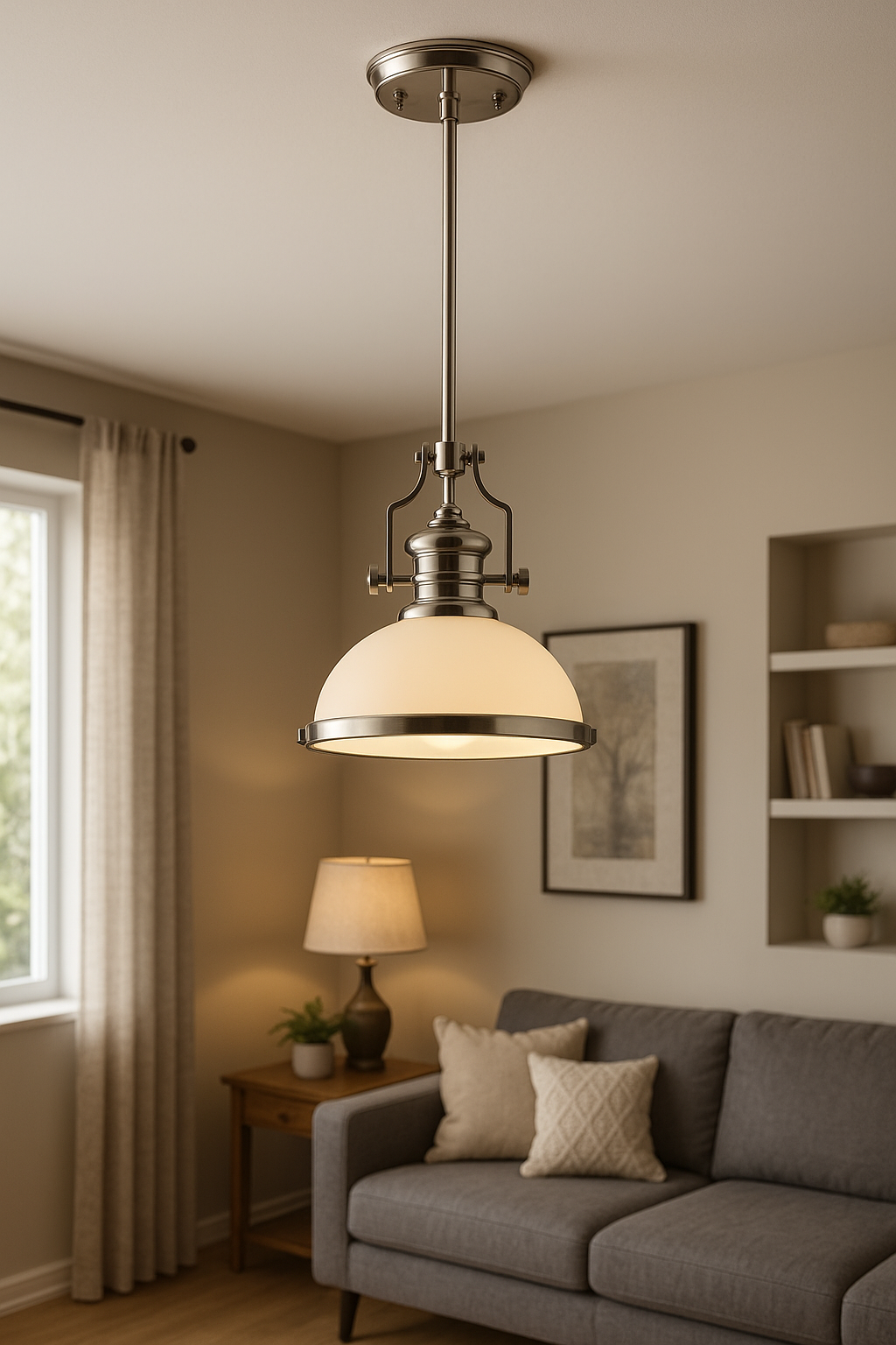 ELK Lighting Chadwick 13-inch polished nickel pendant ceiling light with frosted white glass shade