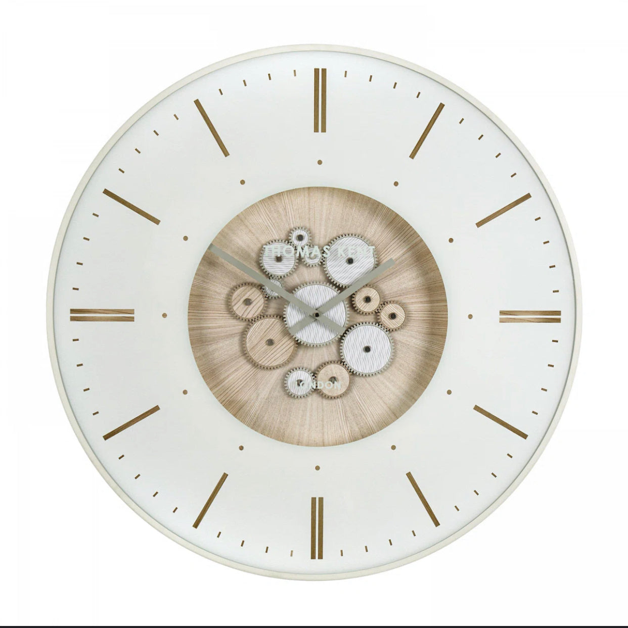 THOMAS KENT 21" (53cm) Metal Wall Clock | White Finish | Mechanical Cog Design

Market Price: £219.99 | Our Price: £119.99