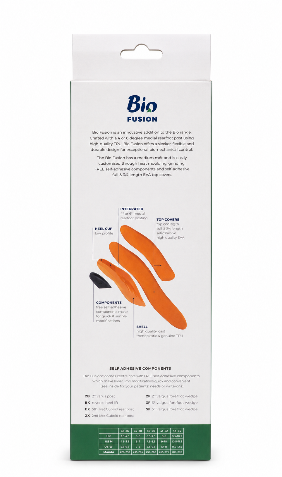 Bio Fusion 4 degree orthotic insoles for flat feet and overpronation