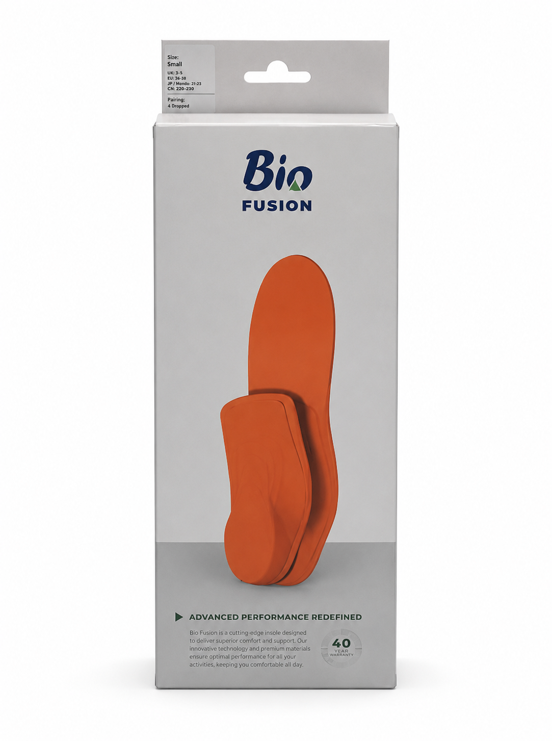 Bio Fusion 4 degree orthotic insoles for flat feet and overpronation in original retail box
